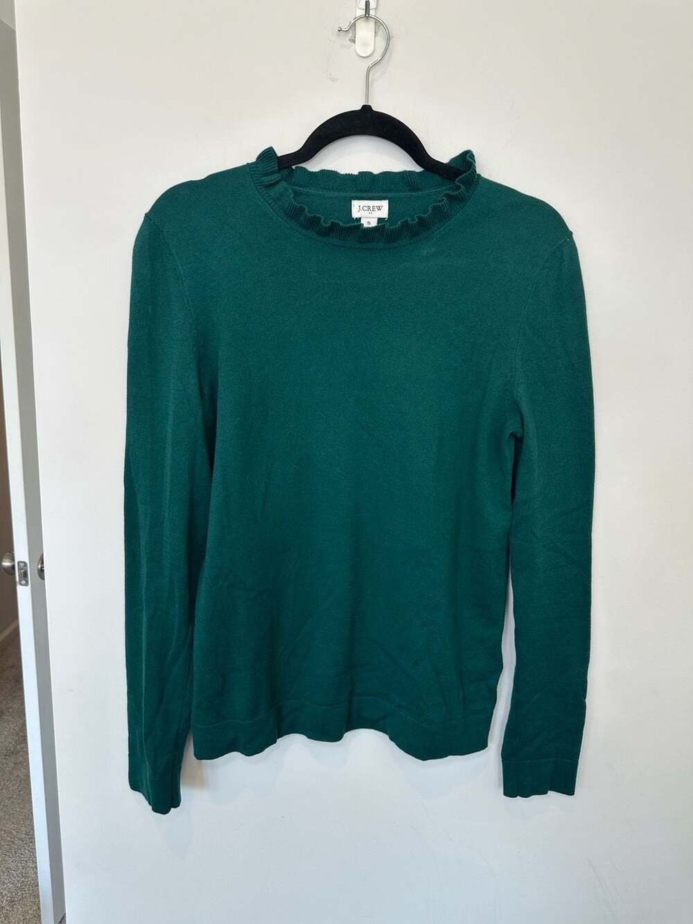 100% Cotton J.Crew Green Ruffle Neck Sweater Size S